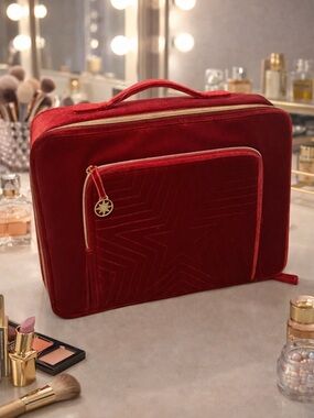 Estée Lauder Red Velvet Train Case 2023 | Makeup Bag Travel Organizer